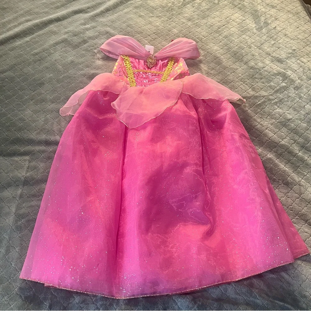 Disney Princess Aurora Sleeping Beauty Costume Dress Pink‎ Gold Sparkle Size 7/8